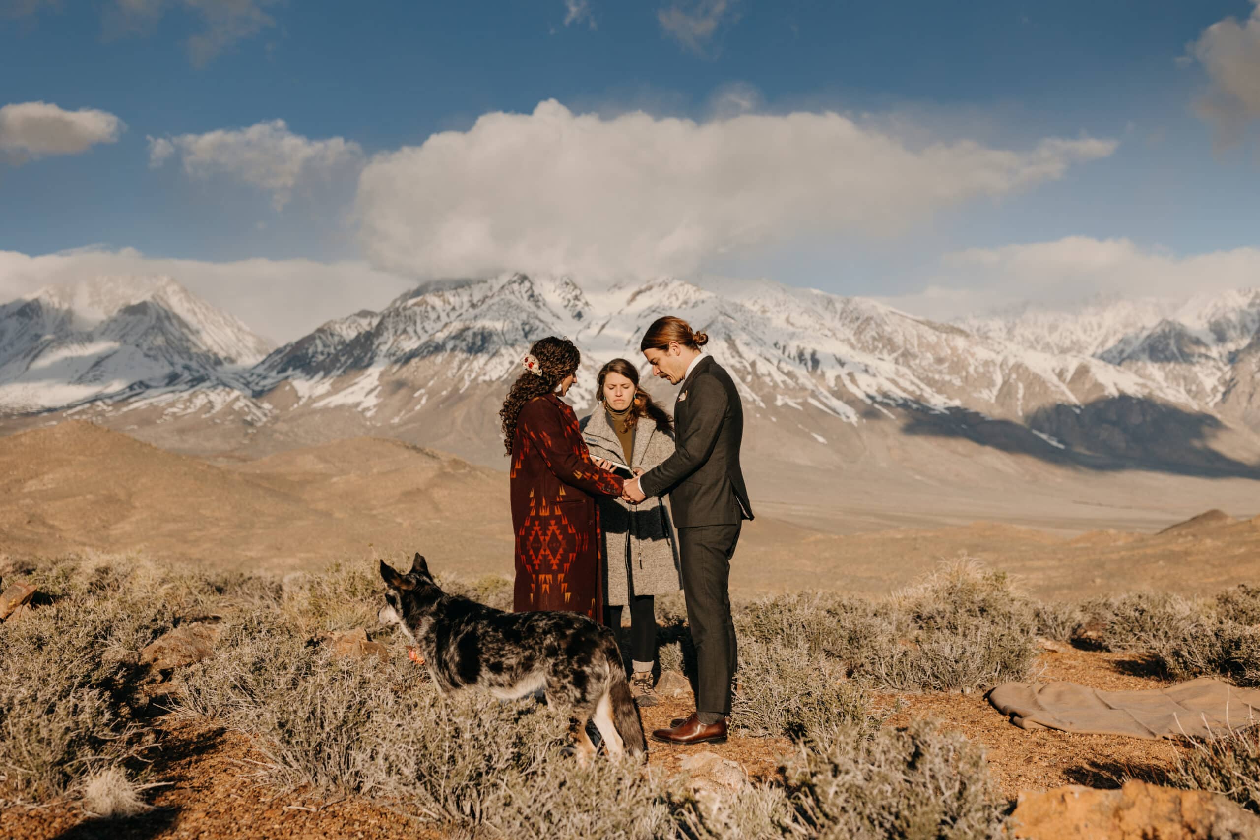 The couple shares a private ceremony with the bride's sister officiating.