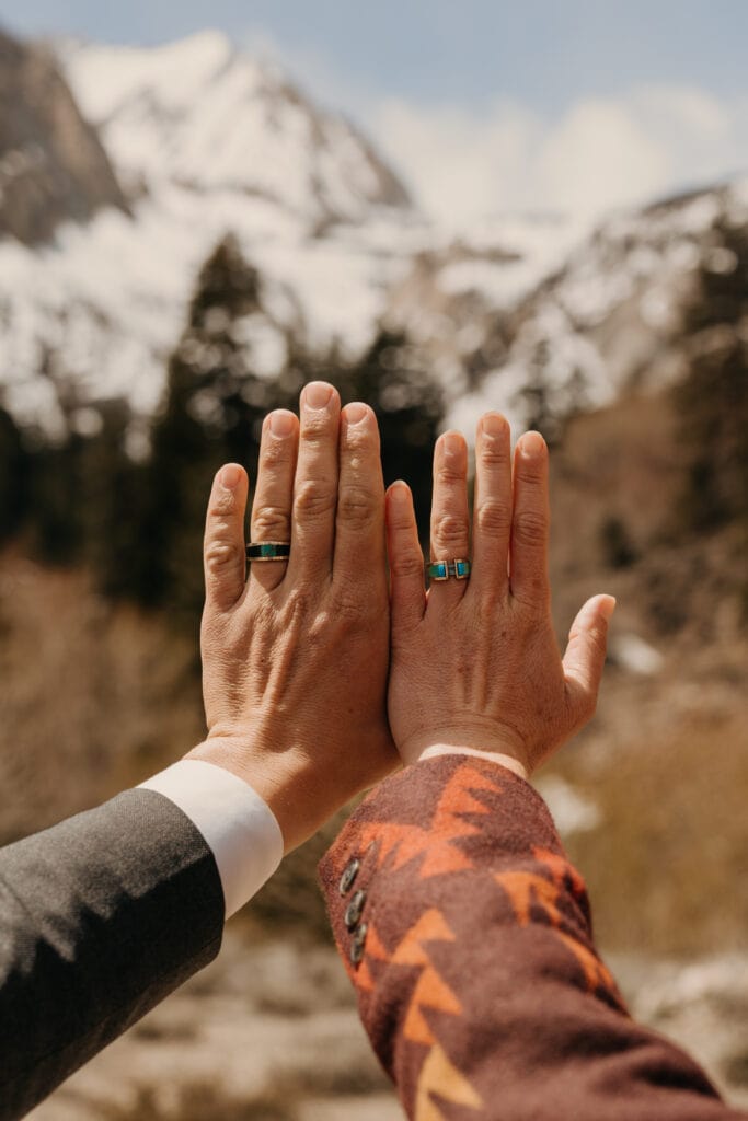 A detail photo of the couple's rings.
