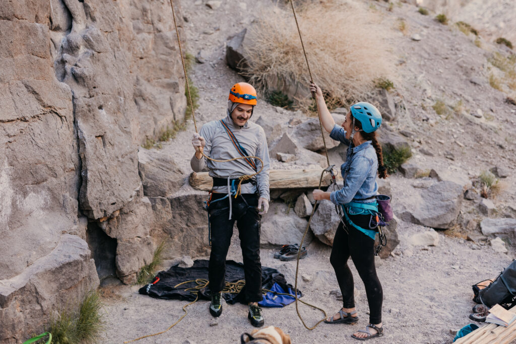 The groom smiles after coming off of a route.