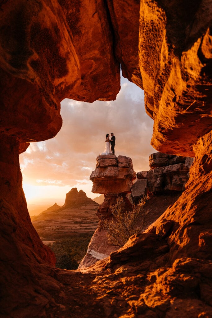 Keyhole rock view in Sedona at sunset.