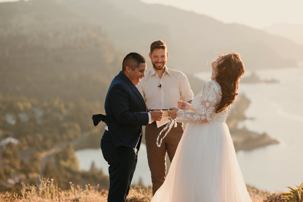 A man performs an elopement ceremony. 