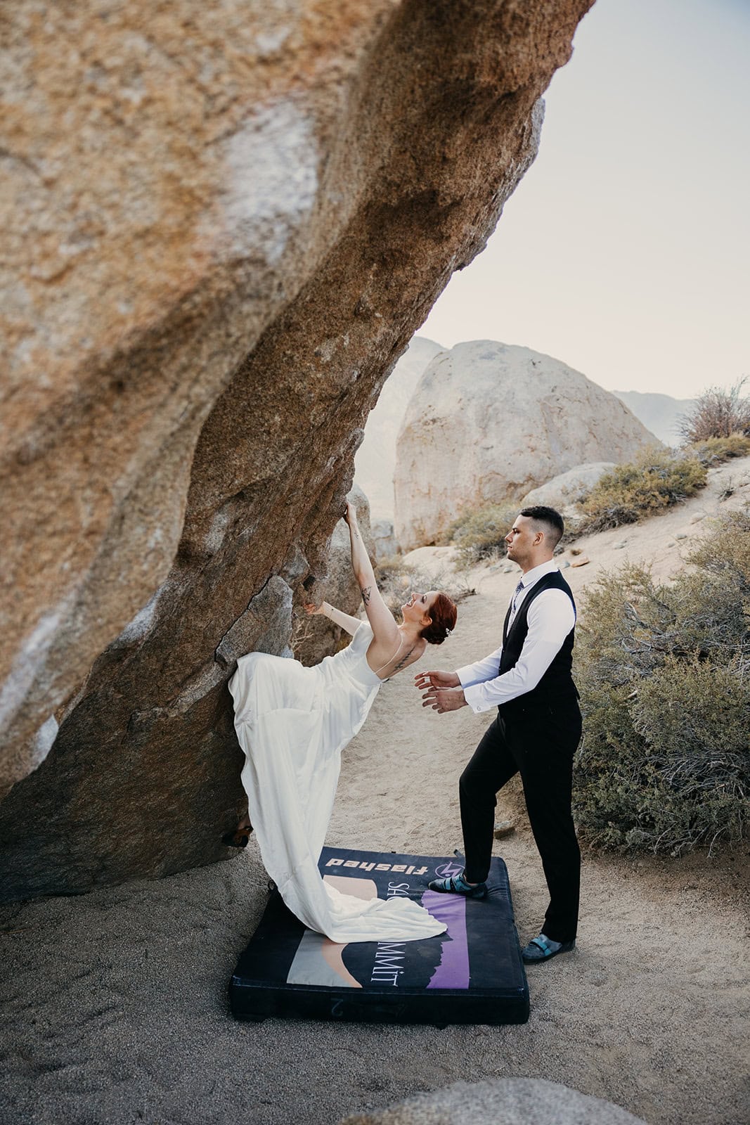 A couple boulders on their elopement day in bishop, ca.
