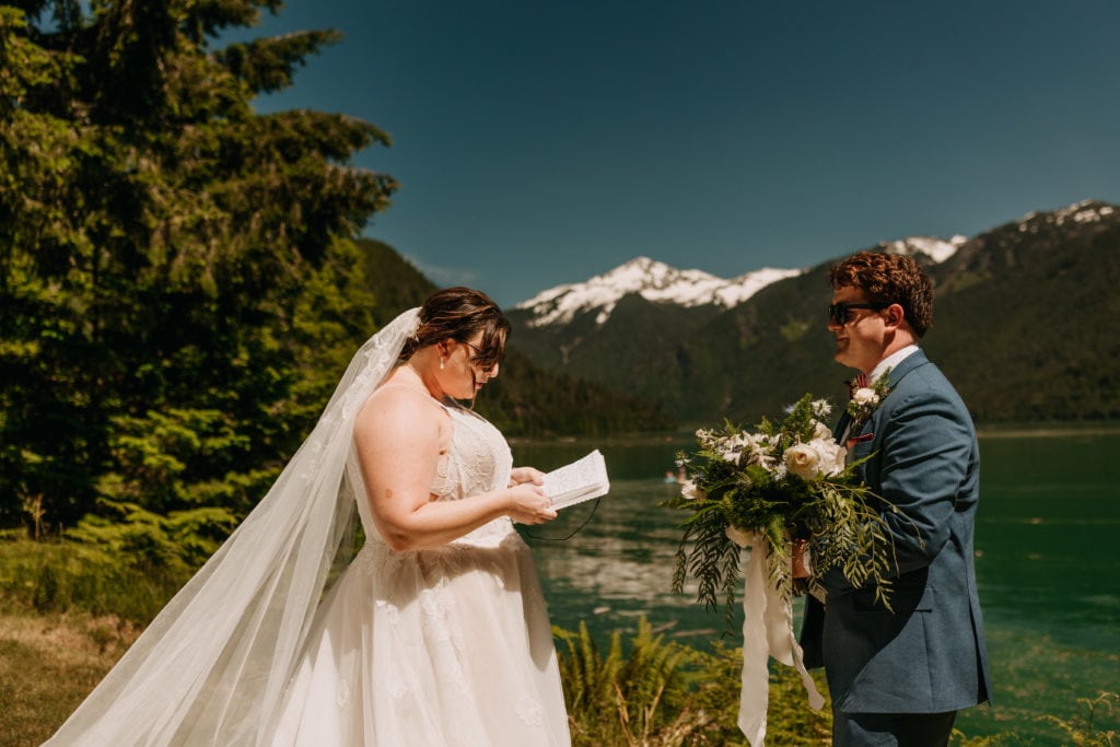 A bride and groom exchanging their vows.