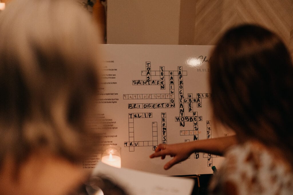 Guests observing a sign at a reception space.
