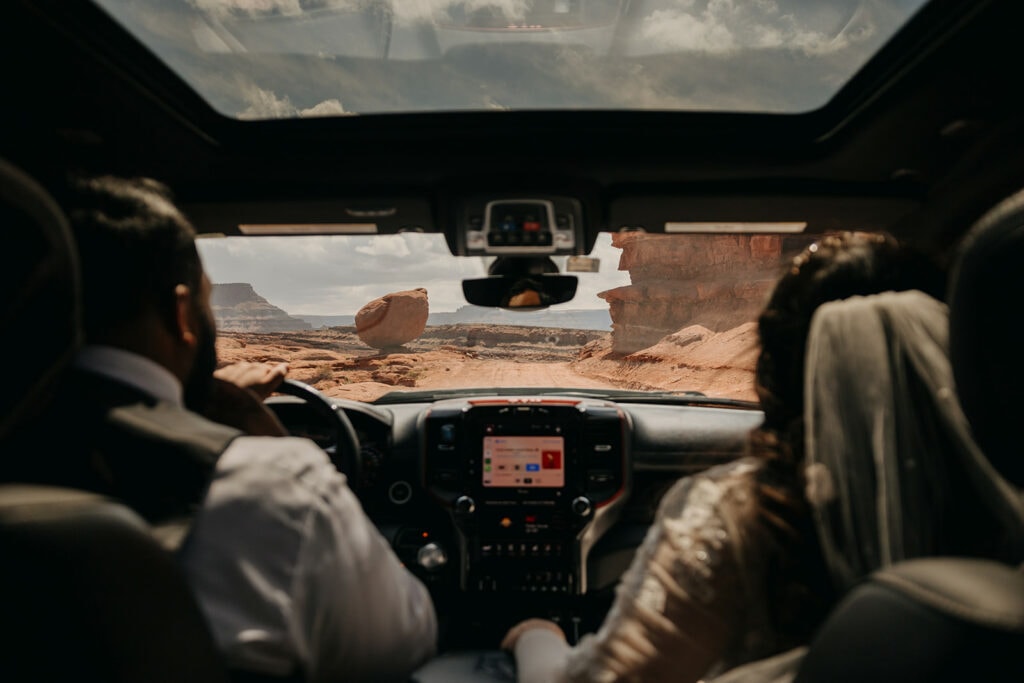 The view as the couple off roads to their wedding at Red Earth Venue.
