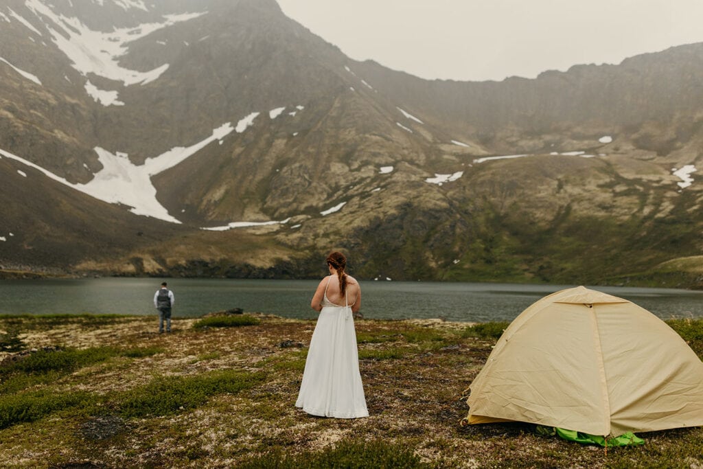 The bride walks towards the groom for their first look.