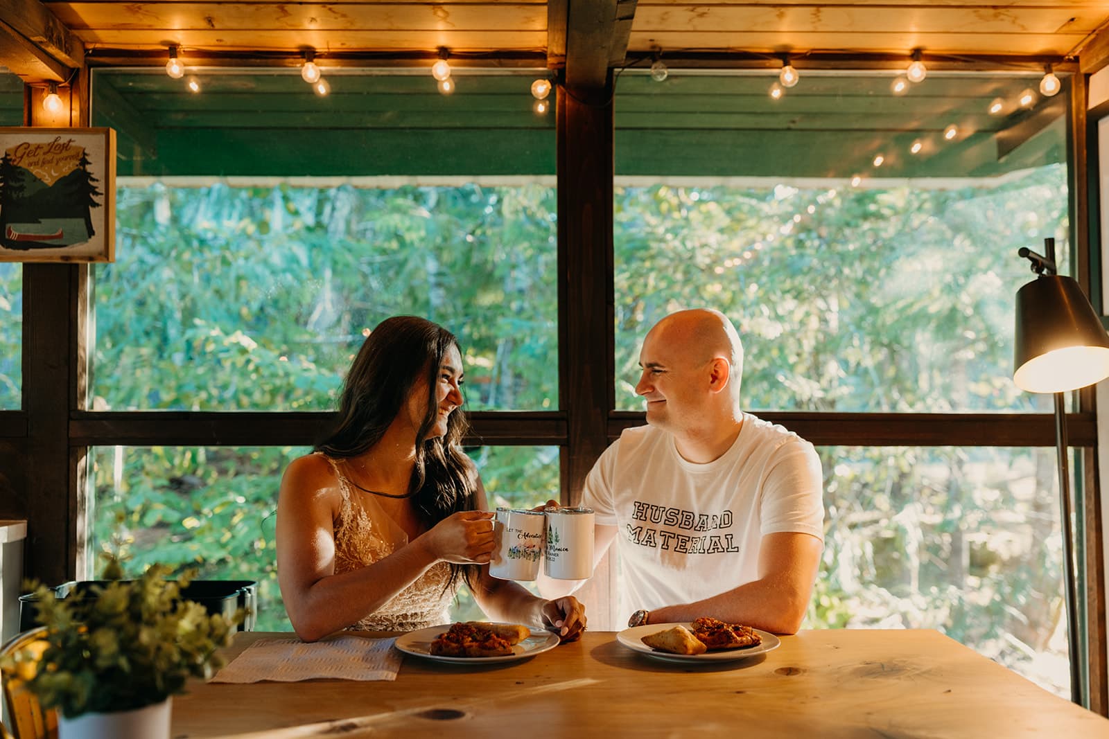 The couple toasts to getting married!