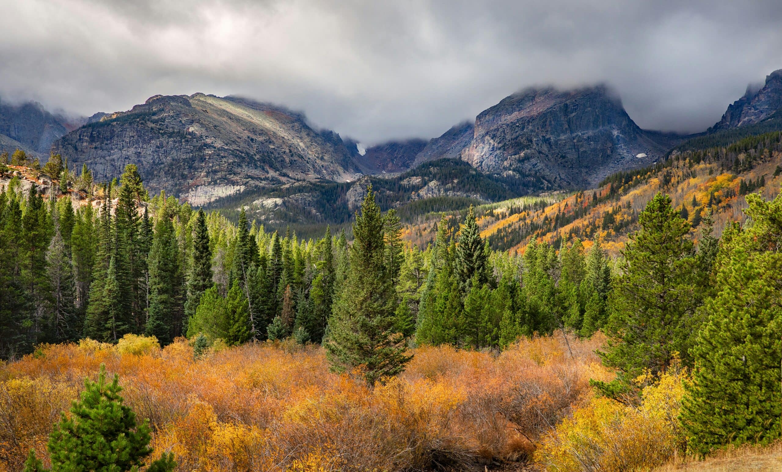 A view of the mountains in Rocky Mountain National Park.
